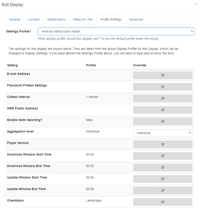 Displays Edit Profile Settings