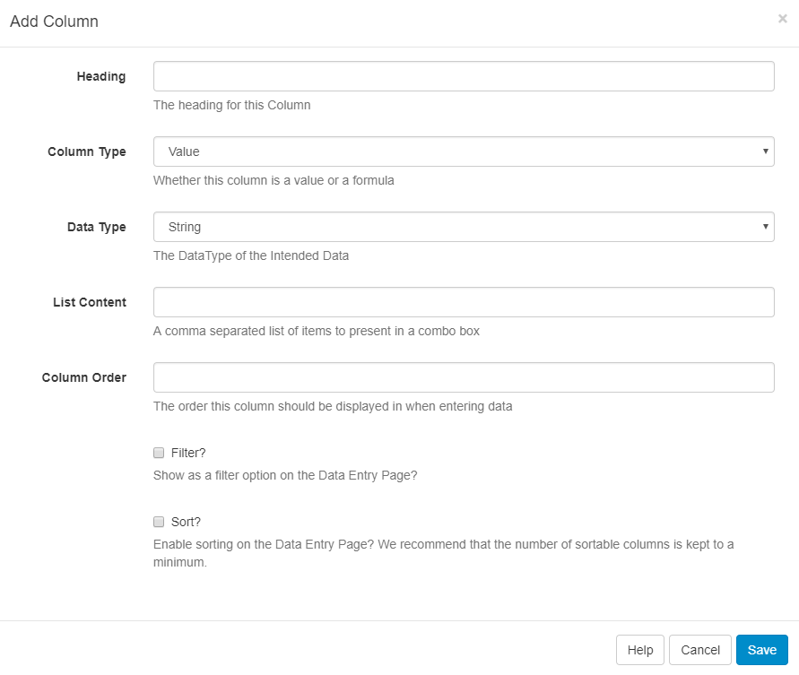 DataSet Columns Form